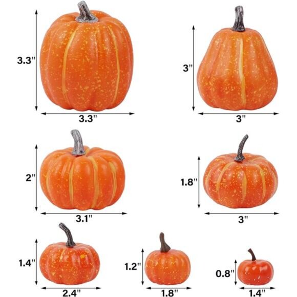 46 Pcs Assorted Size Artificial Pumpkins Fall Decorations, Orange Foam Pumpkin - Picture 3 of 8